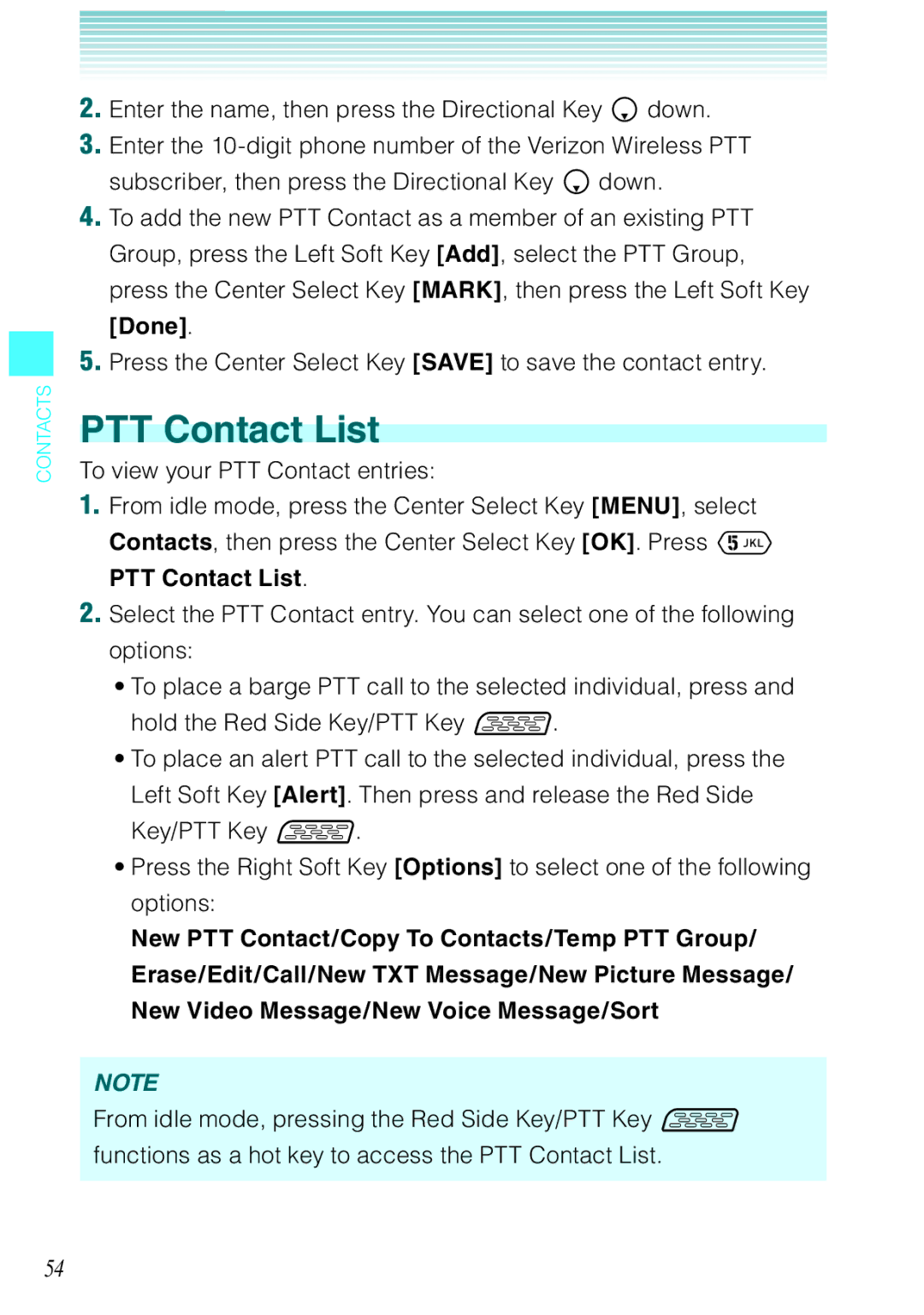 Casio Ravine manual PTT Contact List 