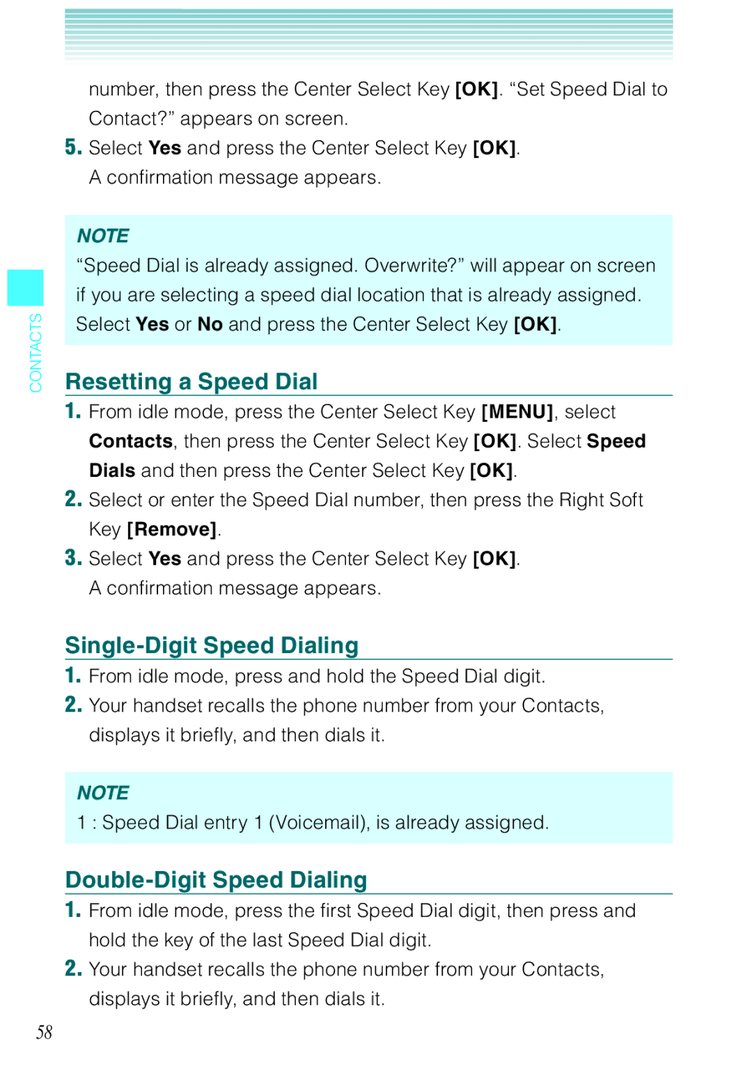 Casio Ravine manual Resetting a Speed Dial, Single-Digit Speed Dialing, Double-Digit Speed Dialing 