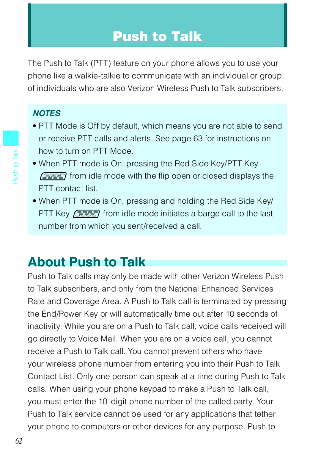 Casio Ravine manual About Push to Talk 