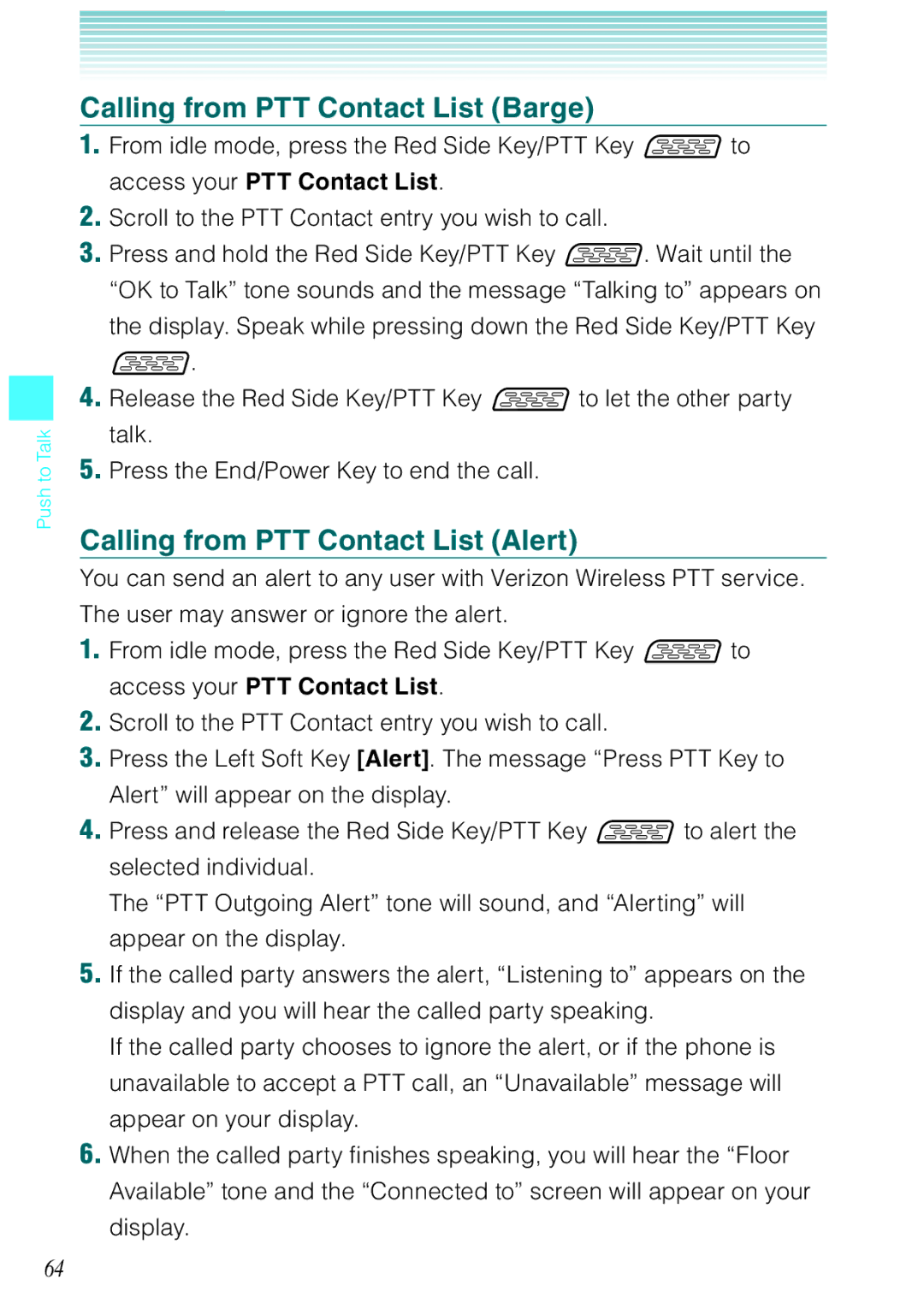 Casio Ravine manual Calling from PTT Contact List Barge, Calling from PTT Contact List Alert 