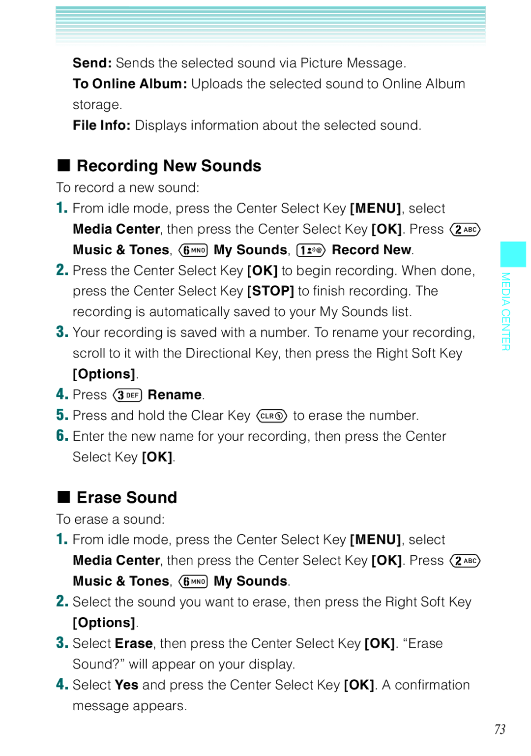 Casio Ravine manual Recording New Sounds, Erase Sound, Music & Tones, My Sounds, Record New 