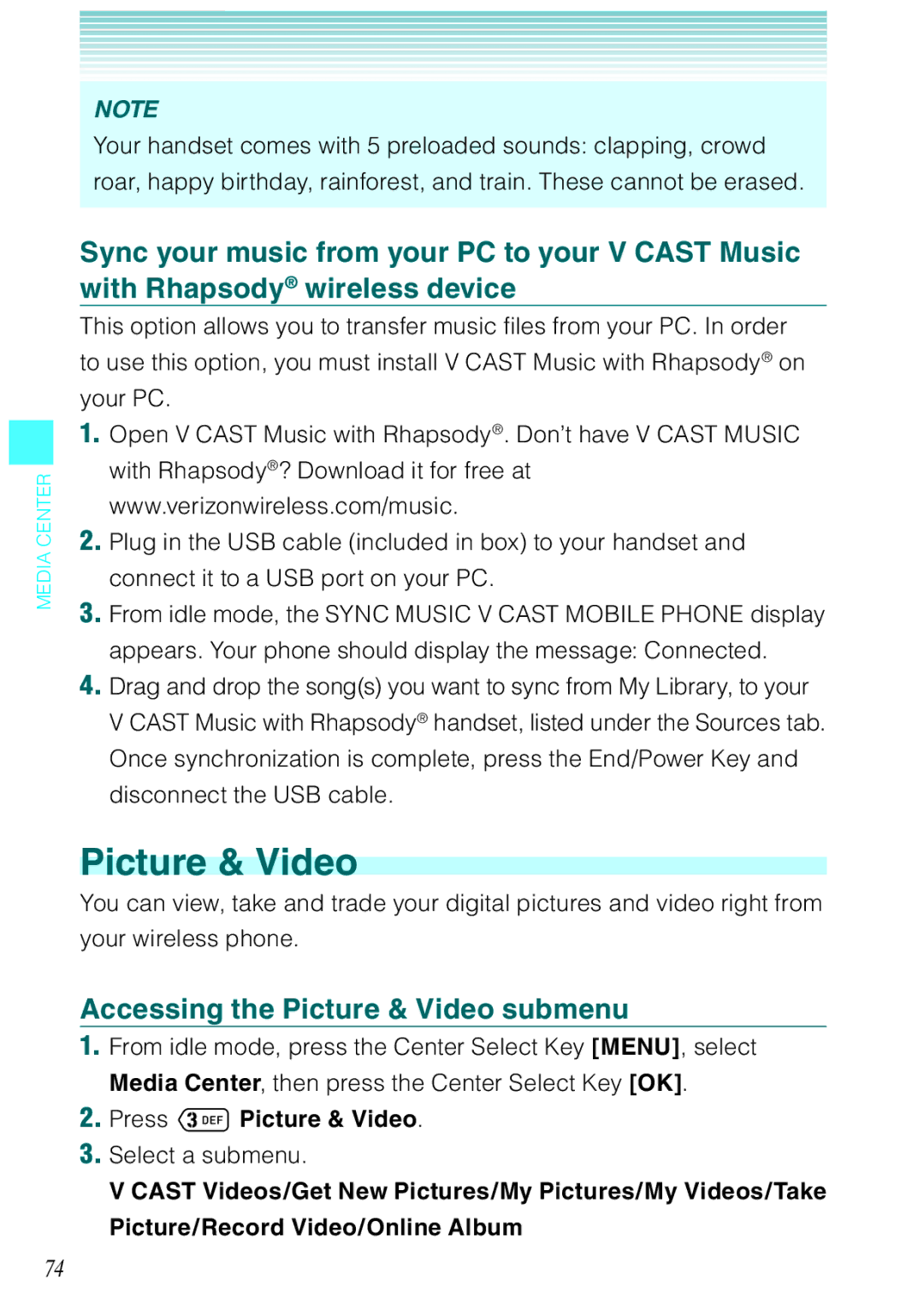 Casio Ravine manual Accessing the Picture & Video submenu, Press Picture & Video 