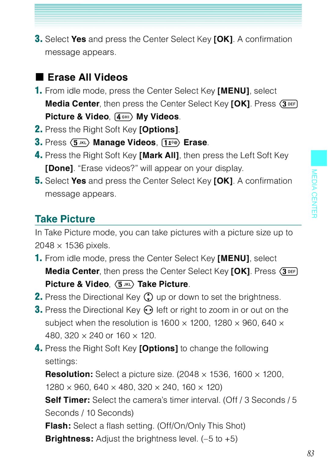 Casio Ravine manual Erase All Videos, Press Manage Videos, Erase, Picture & Video, Take Picture 