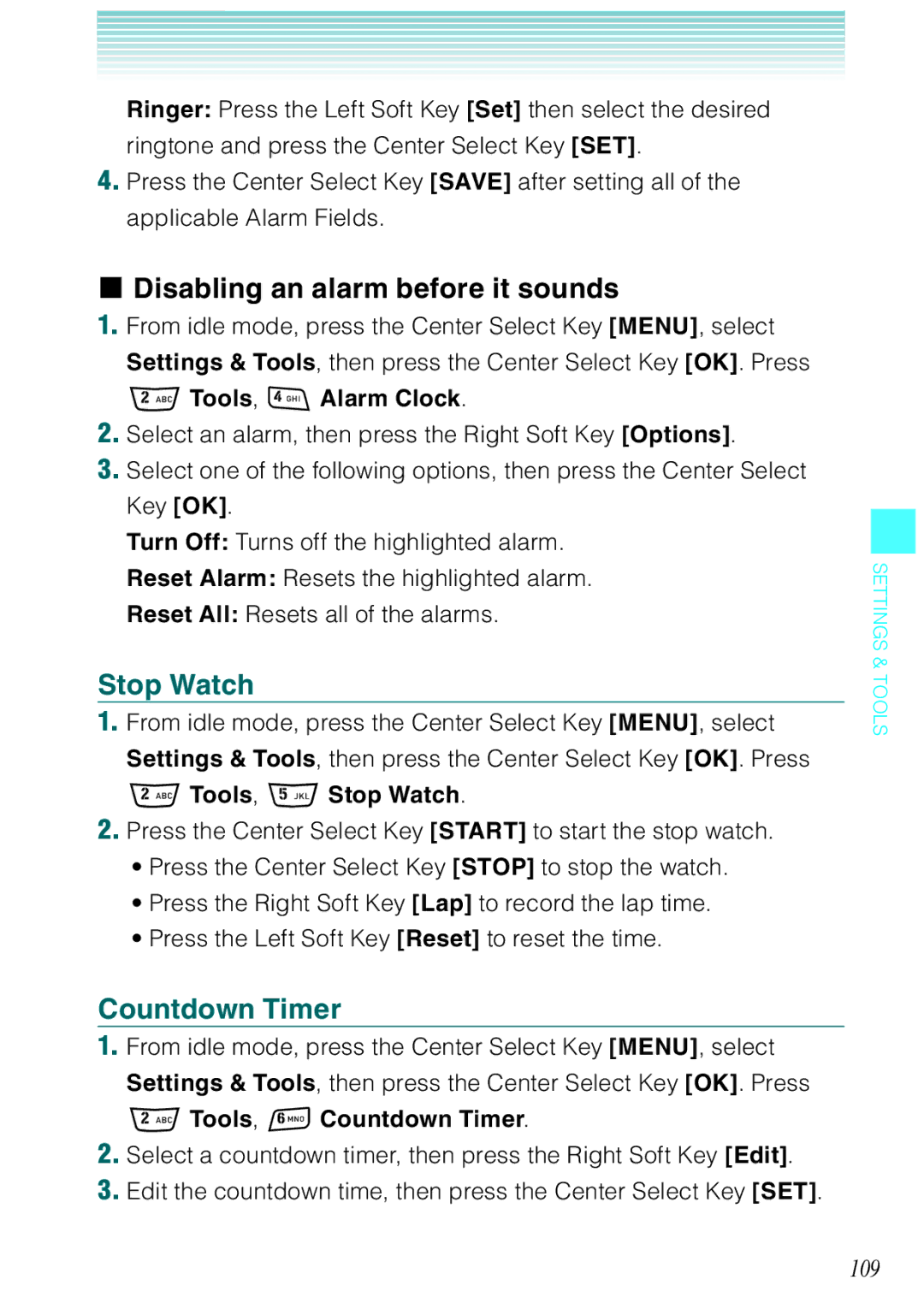 Casio Rock manual Disabling an alarm before it sounds, Stop Watch, Countdown Timer, 109 