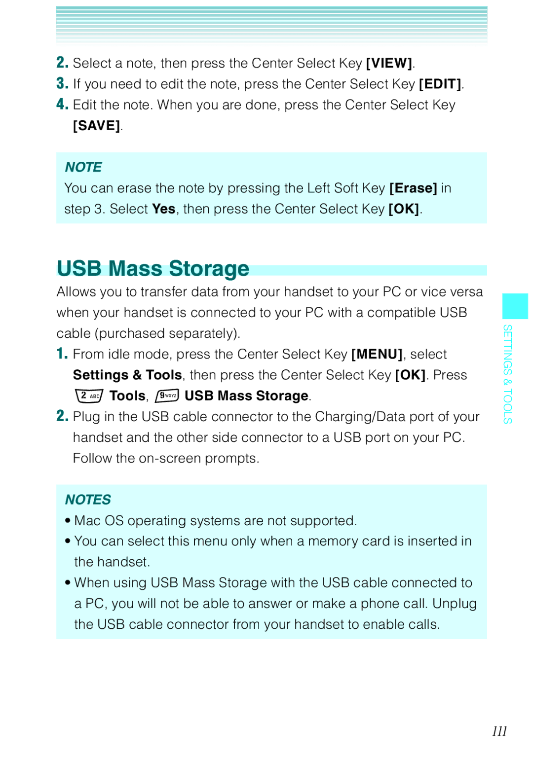 Casio Rock manual 111, Tools, USB Mass Storage 