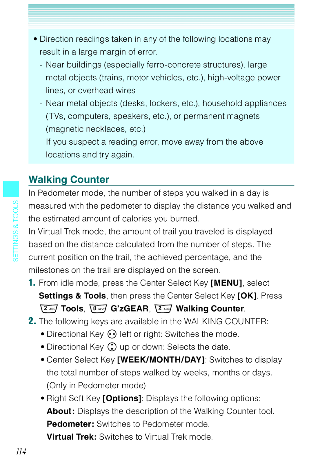 Casio Rock manual 114, Tools, G’zGEAR, Walking Counter 