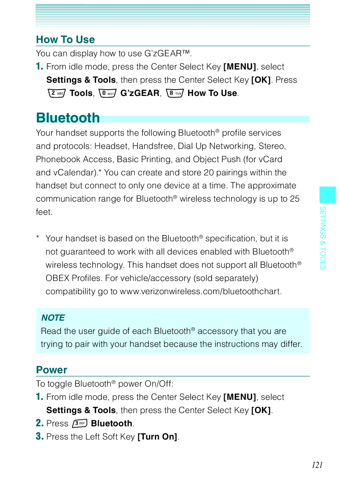 Casio Rock manual Bluetooth, How To Use, Power, 121 