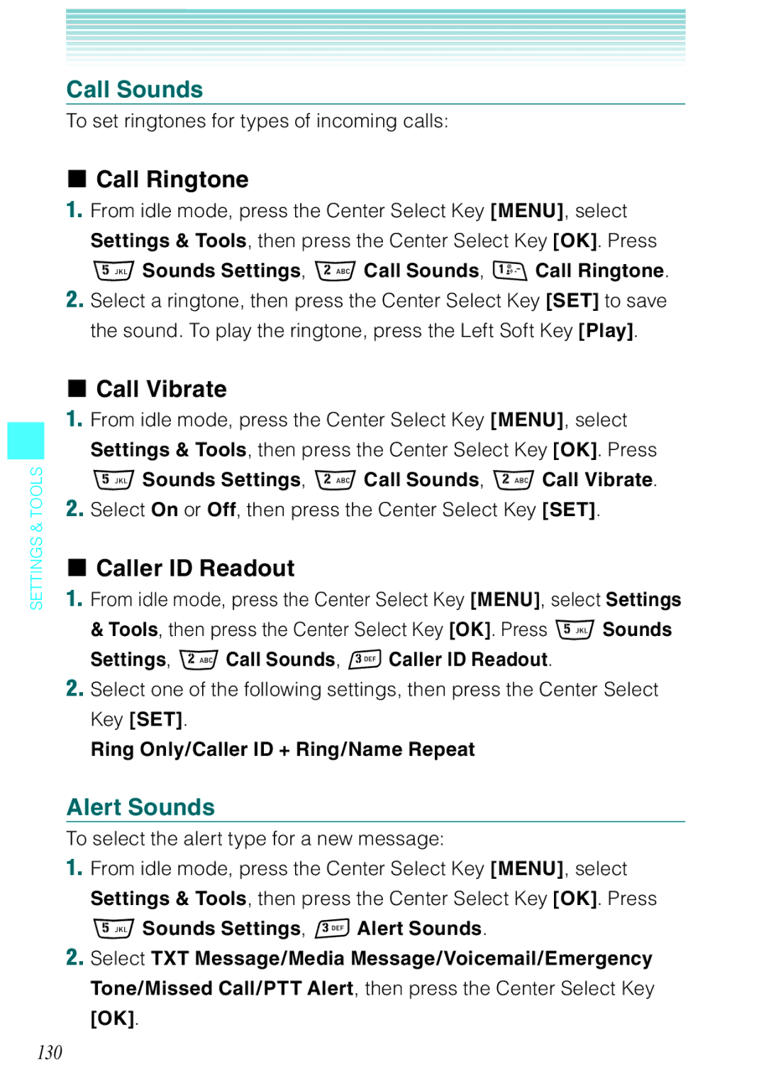 Casio Rock manual Call Sounds, Call Ringtone, Call Vibrate, Caller ID Readout, Alert Sounds 