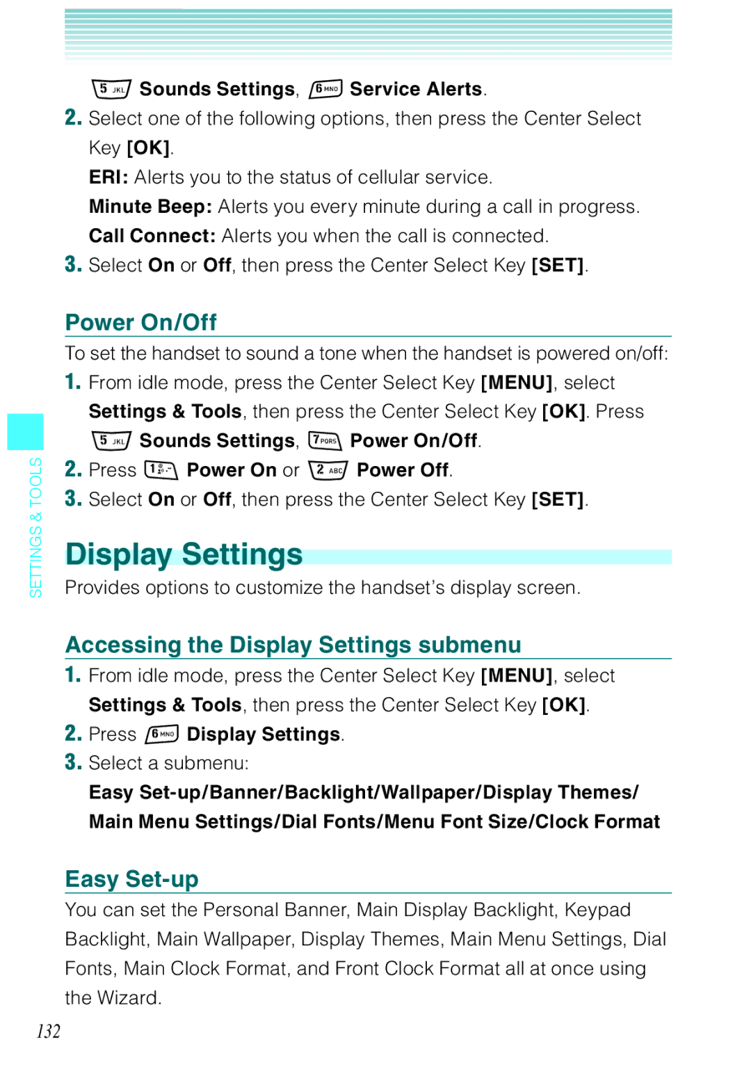 Casio Rock manual Power On/Off, Accessing the Display Settings submenu, 132 