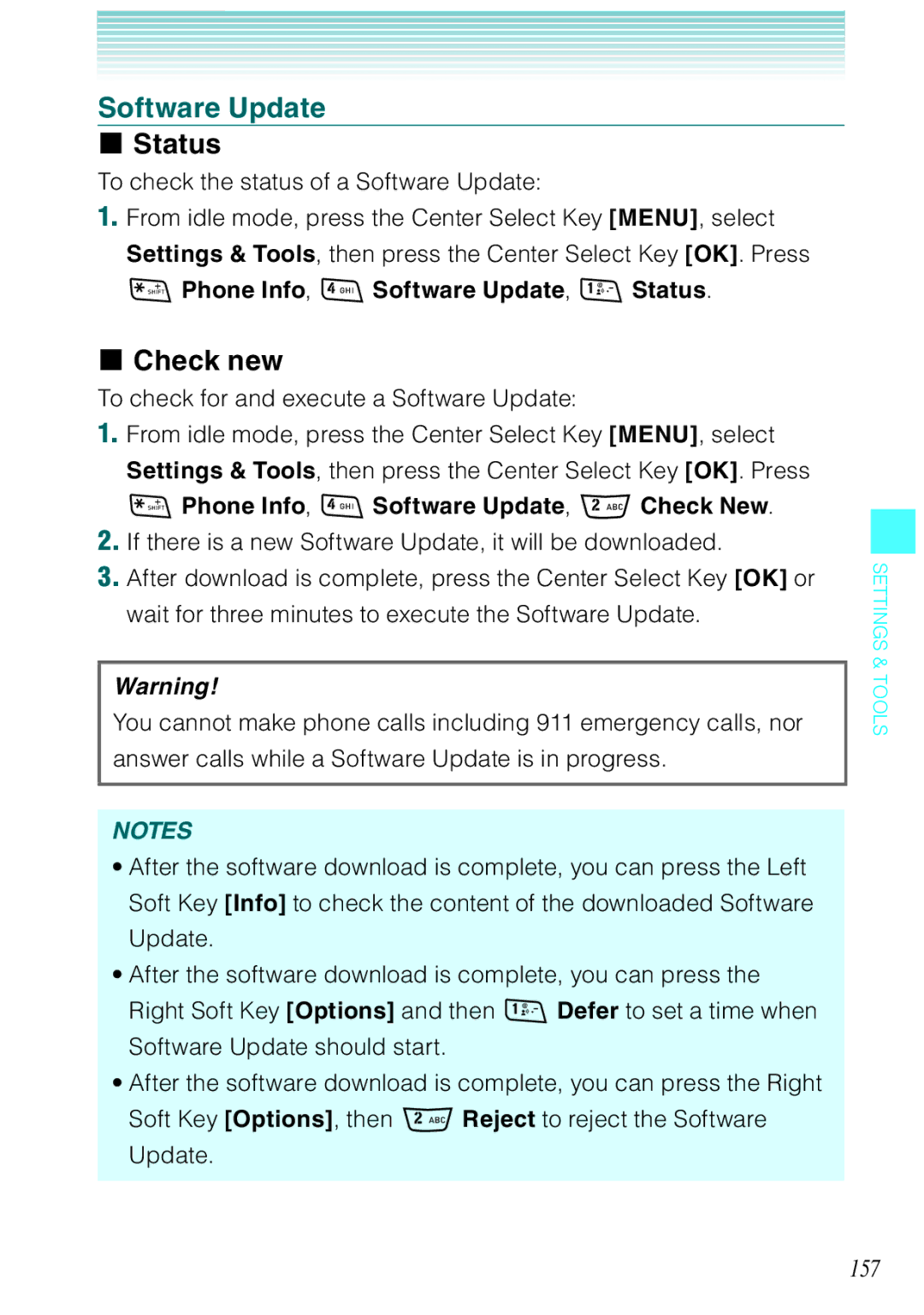 Casio Rock manual Software Update, Status, Check new, 157 