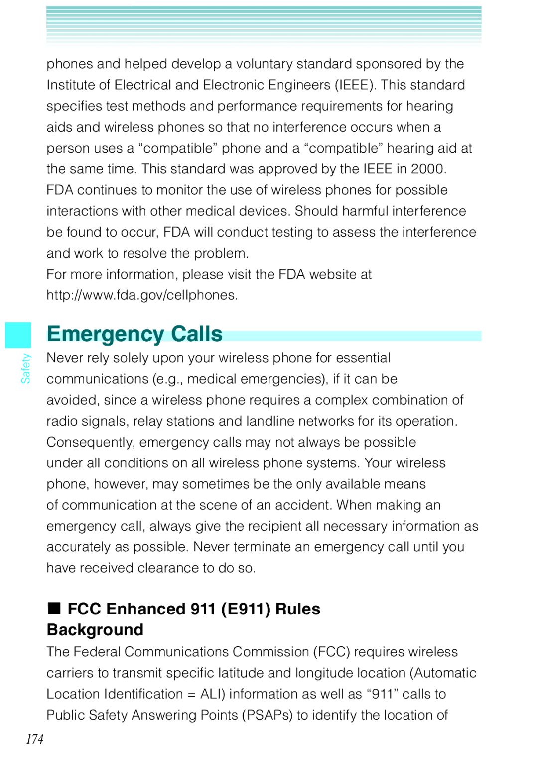 Casio Rock manual Emergency Calls, FCC Enhanced 911 E911 Rules Background, 174 