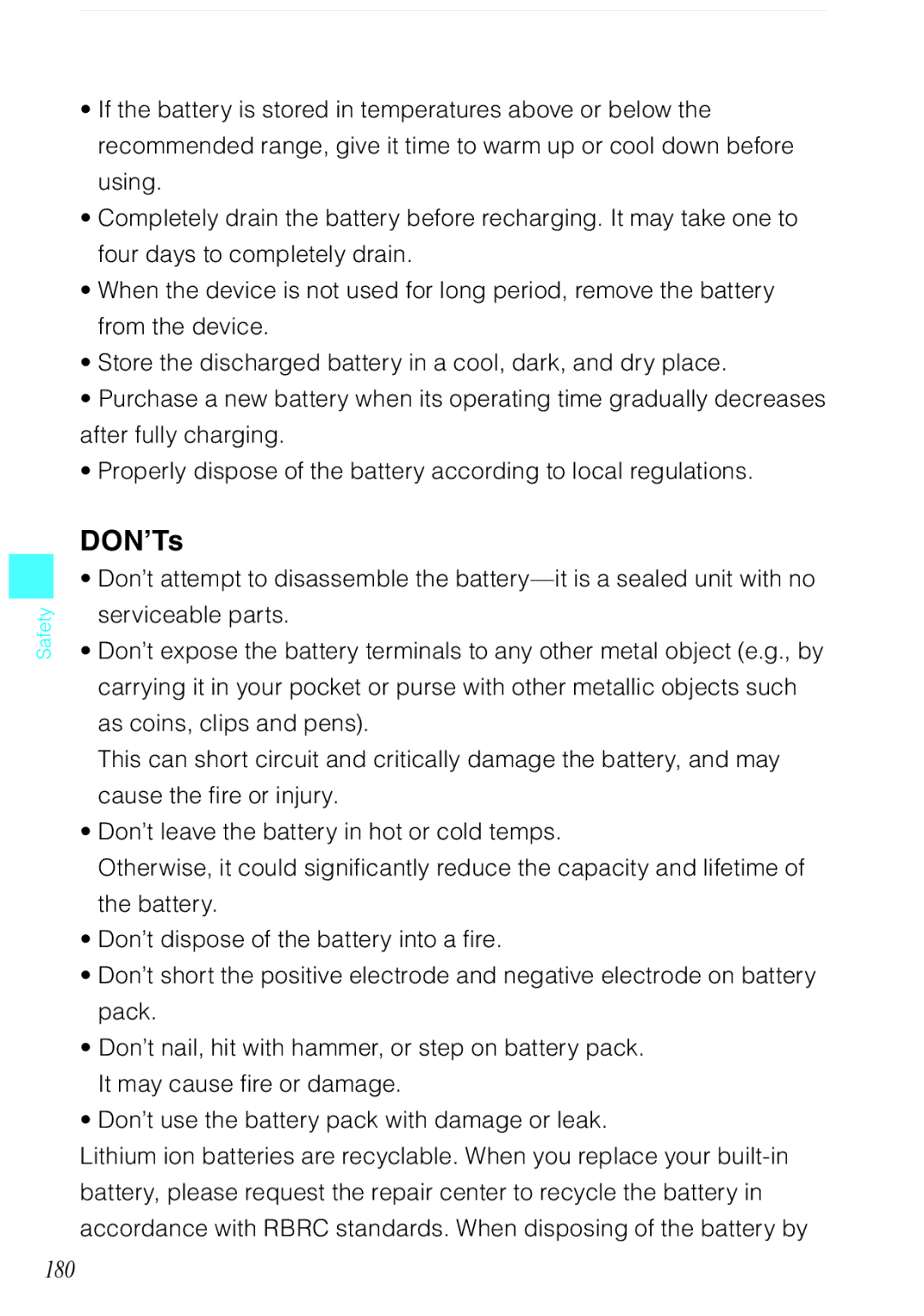 Casio Rock manual DON’Ts, 180 