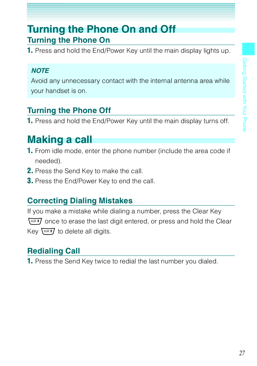 Casio Rock manual Turning the Phone On and Off, Making a call 