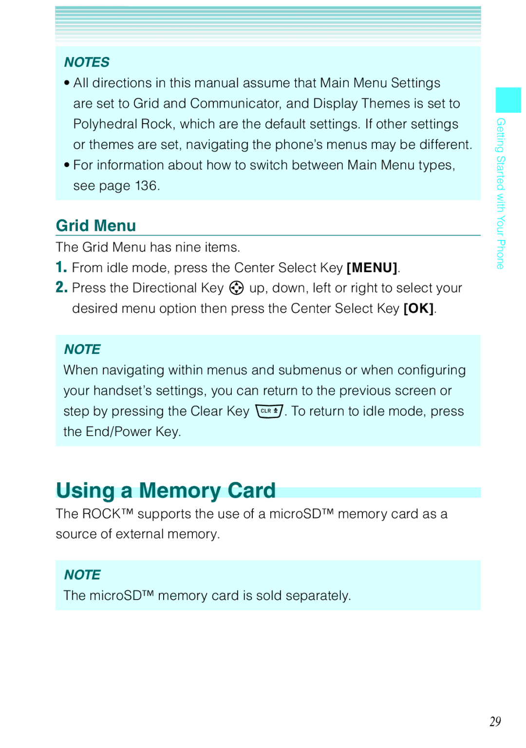 Casio Rock manual Using a Memory Card, Grid Menu 