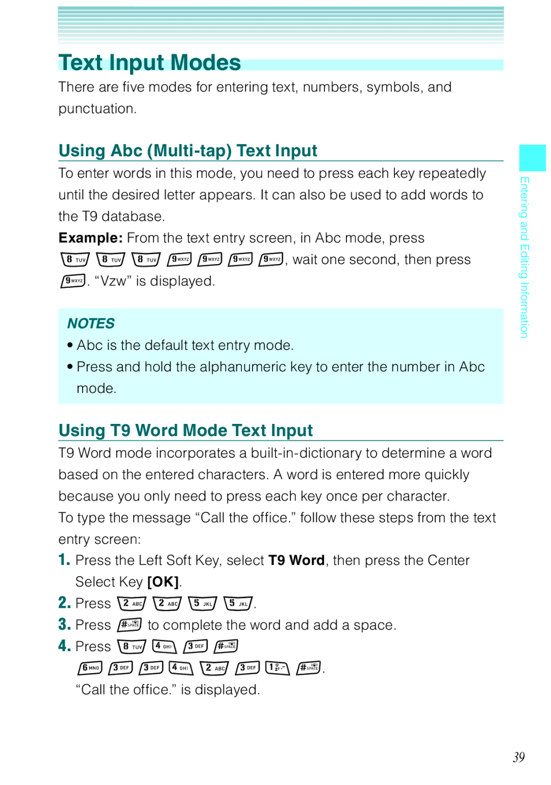 Casio Rock manual Text Input Modes, Using Abc Multi-tap Text Input, Using T9 Word Mode Text Input, Press  