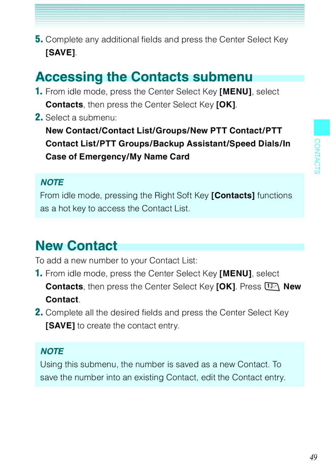 Casio Rock manual Accessing the Contacts submenu, New Contact 