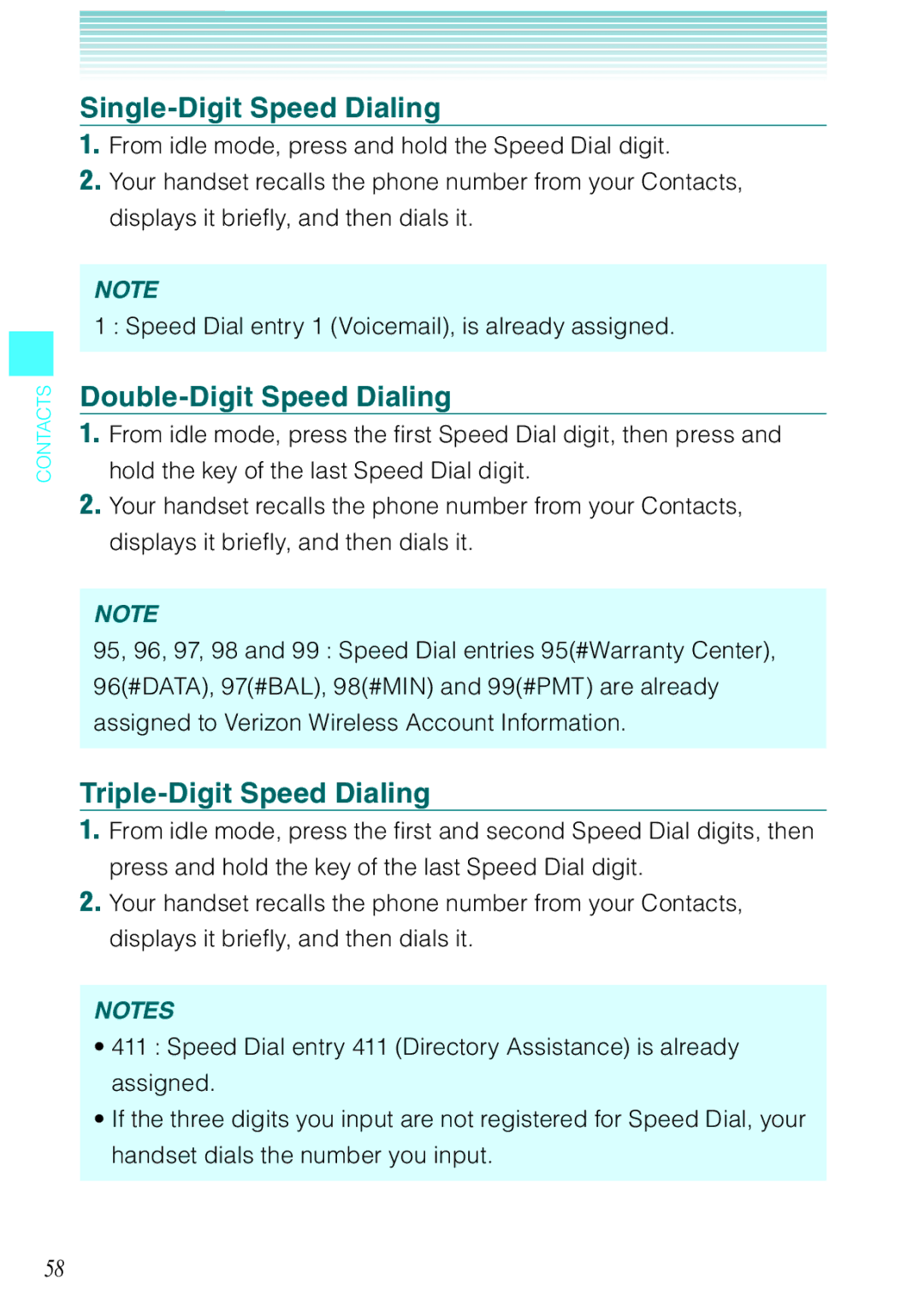 Casio Rock manual Single-Digit Speed Dialing, Double-Digit Speed Dialing, Triple-Digit Speed Dialing 