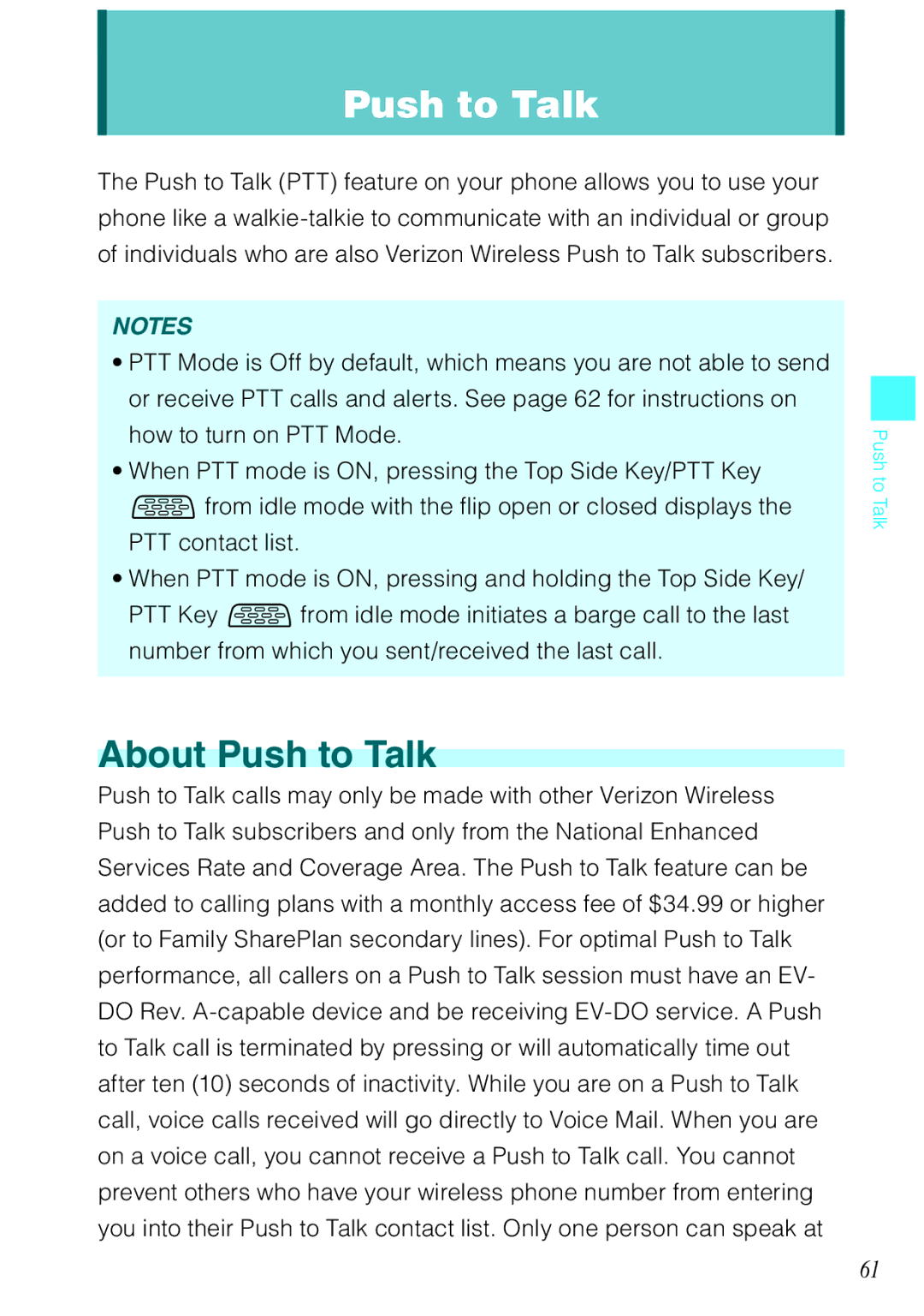 Casio Rock manual About Push to Talk 