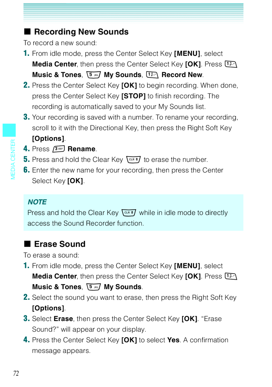 Casio Rock manual Recording New Sounds, Erase Sound, Music & Tones, My Sounds, Record New 