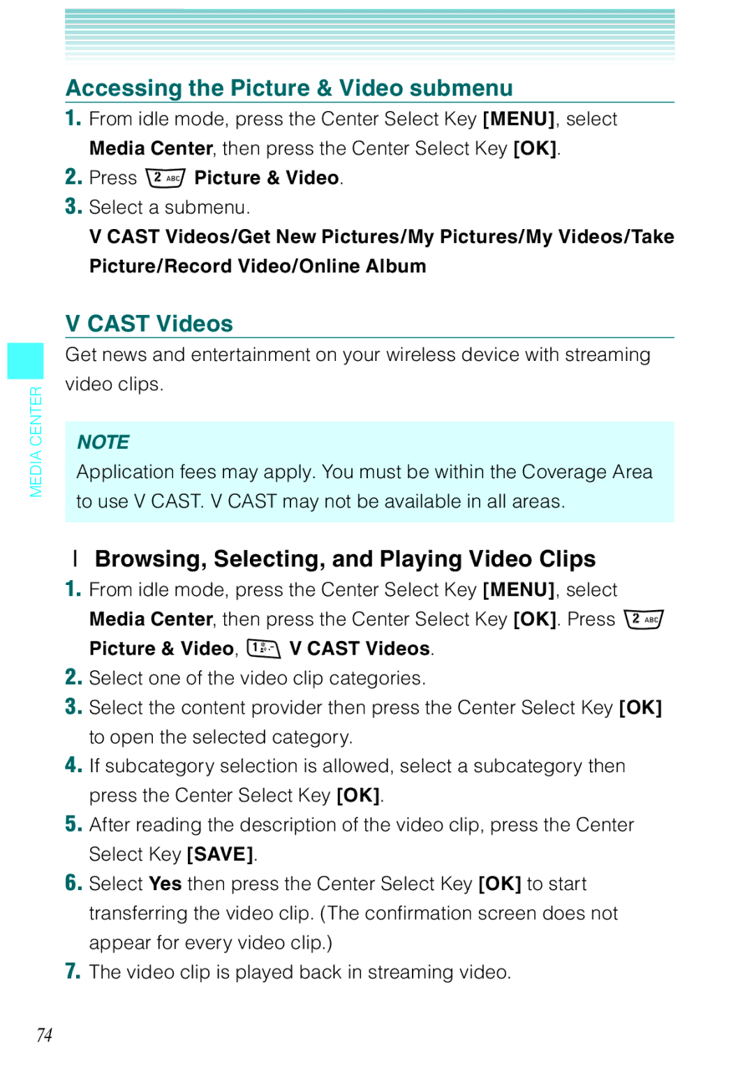 Casio Rock manual Accessing the Picture & Video submenu, Cast Videos, Browsing, Selecting, and Playing Video Clips 