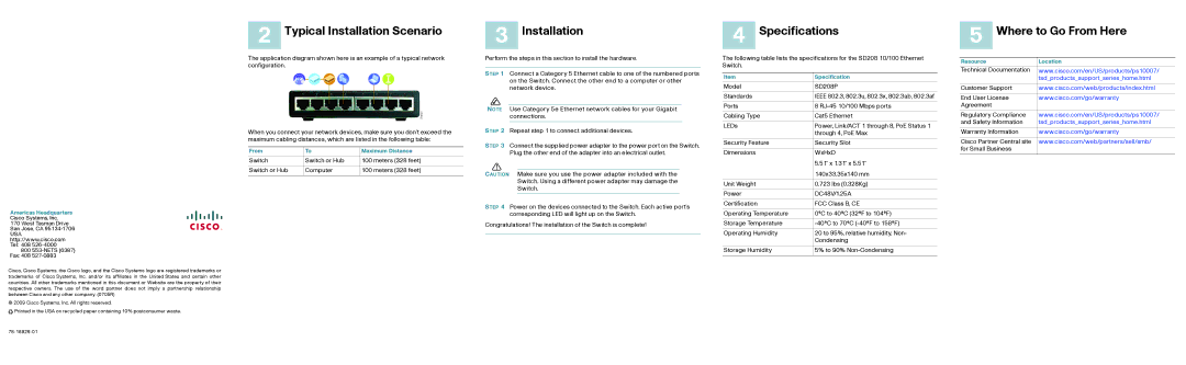 Casio SD208PRF quick start Typical Installation Scenario, Specifications, Where to Go From Here 