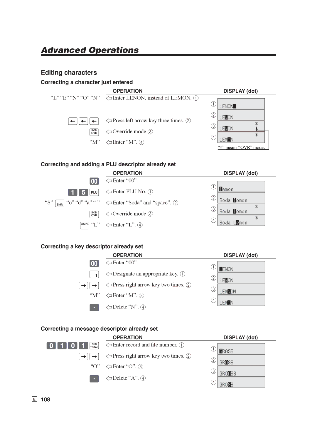 Casio SE-S6000, SE-C6000 user manual Editing characters, 0101s 