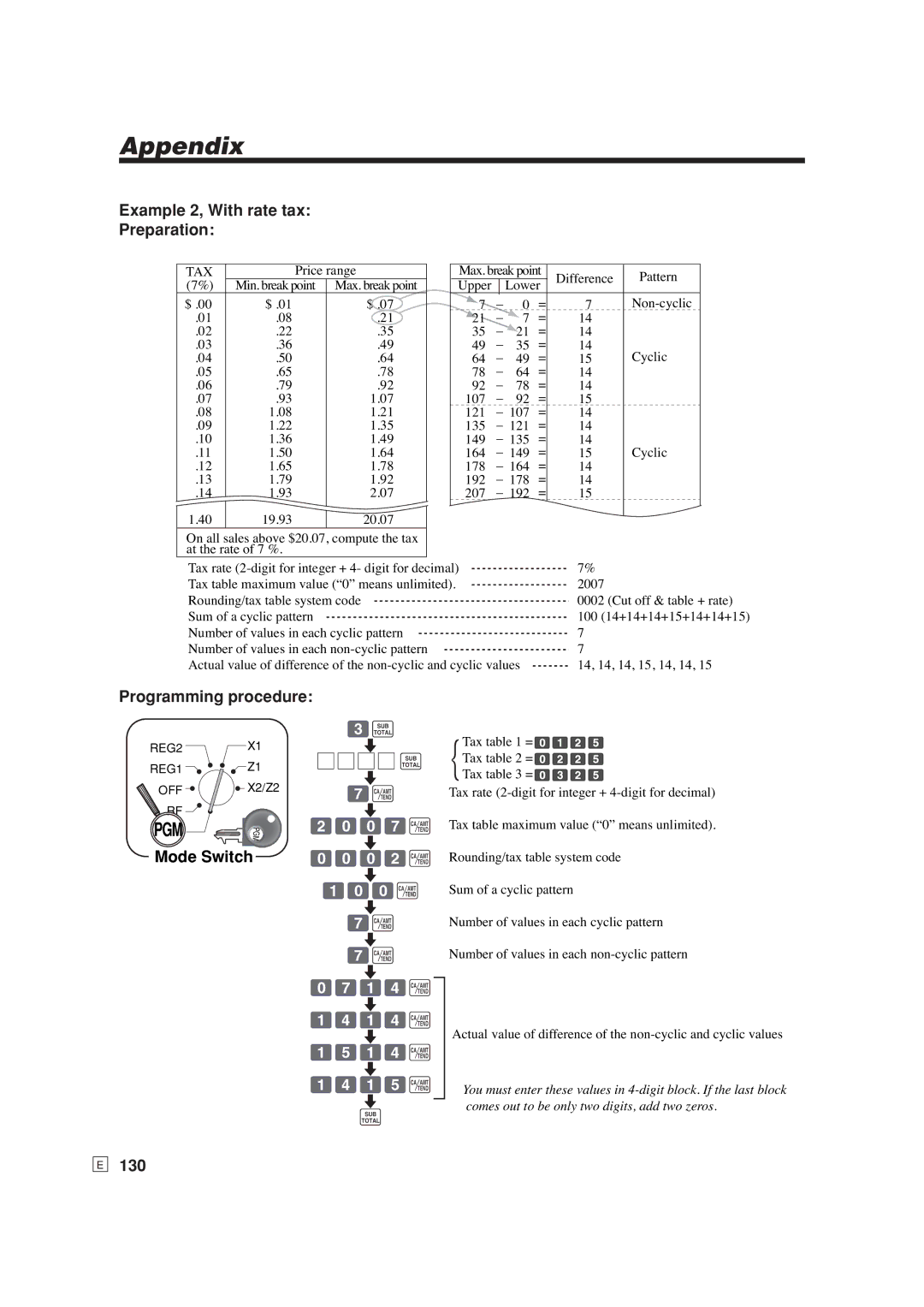 Casio SE-S6000, SE-C6000 user manual Example 2, With rate tax Preparation, 130 