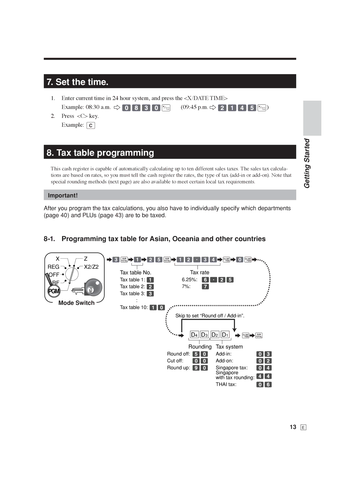 Casio SE-C6000, SE-S6000 user manual Getting Started, Mode Switch 