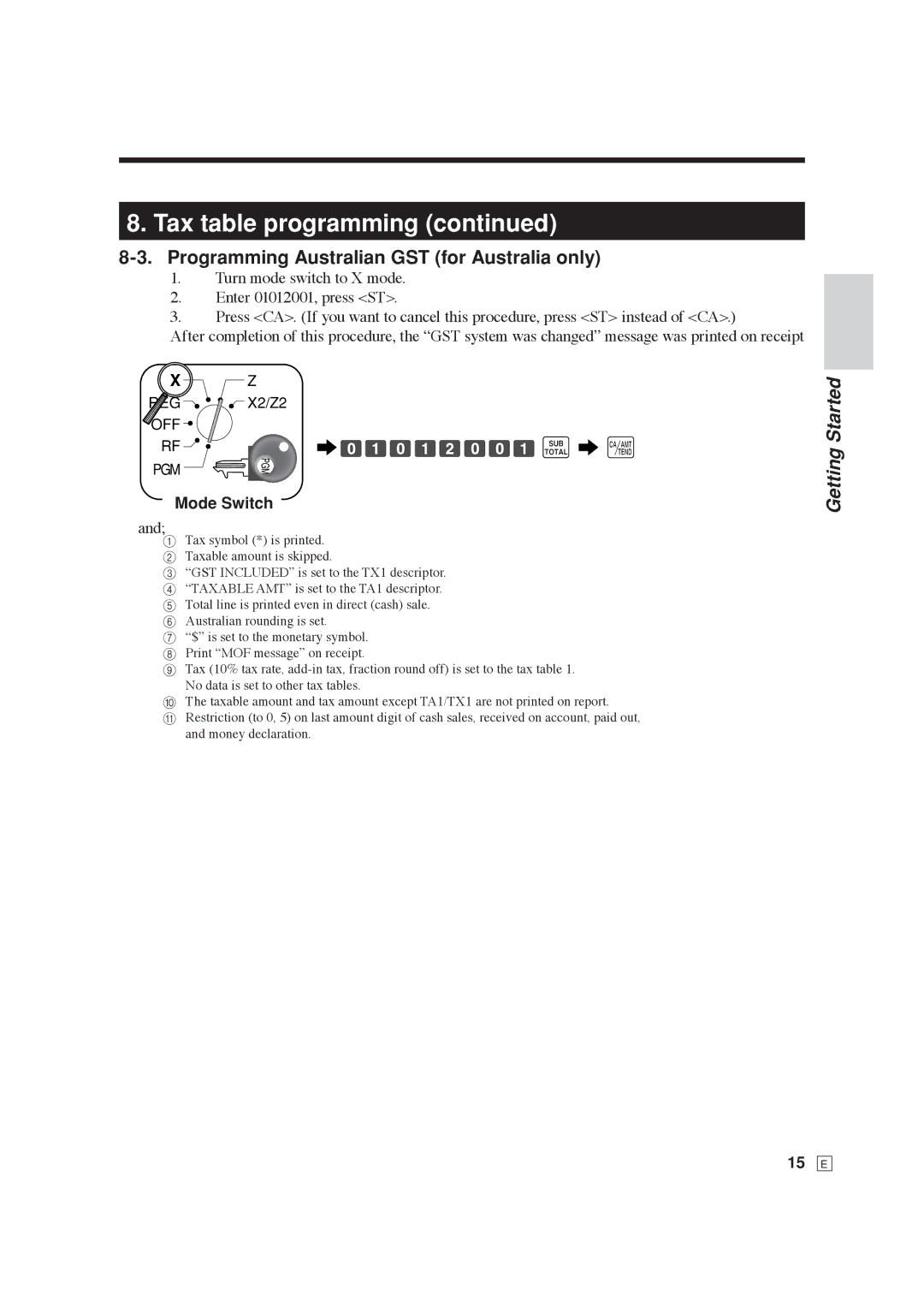 Casio SE-C6000, SE-S6000 user manual Programming Australian GST for Australia only 