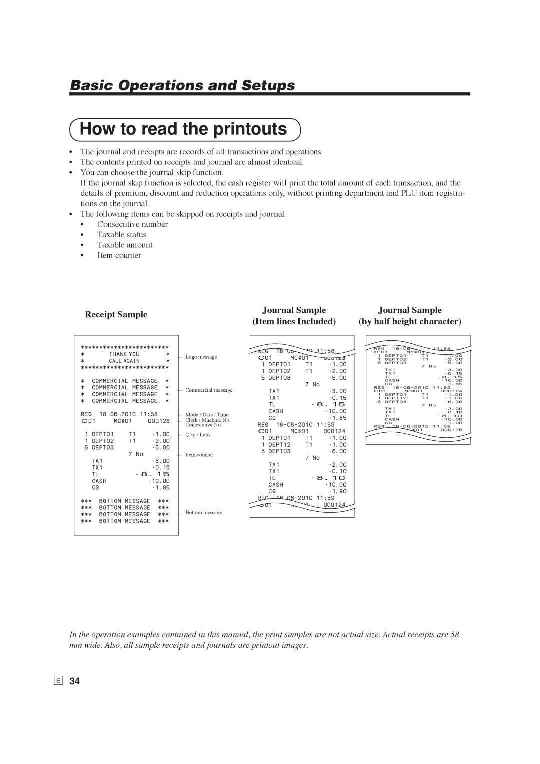 Casio SE-S6000, SE-C6000 user manual How to read the printouts, Receipt Sample 