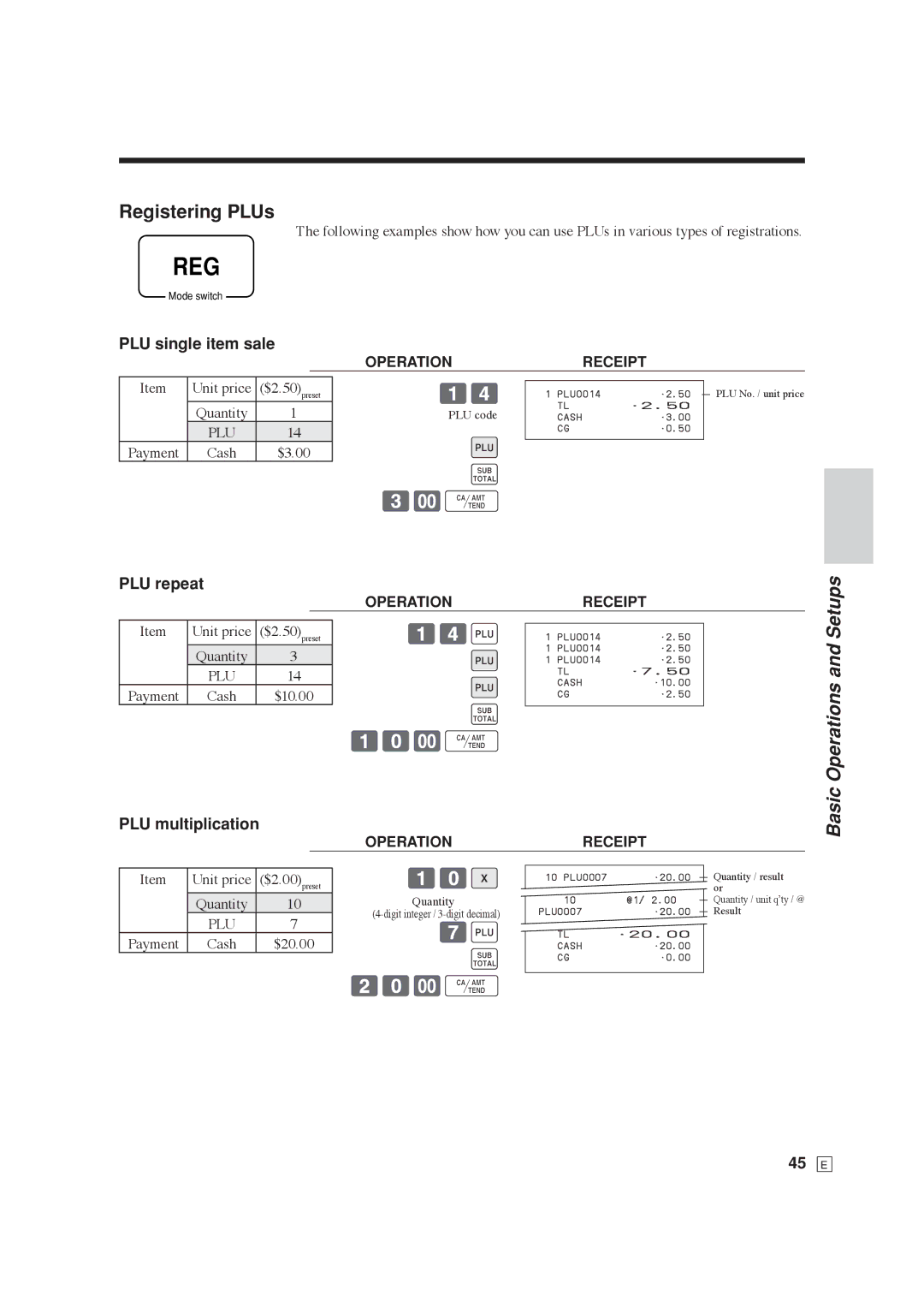 Casio SE-C6000, SE-S6000 user manual Registering PLUs, 14+, PLU single item sale 