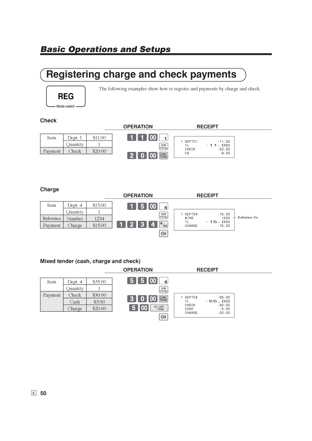 Casio SE-S6000, SE-C6000 user manual Registering charge and check payments, 15-$, 55-$ s 30-k 5-F h 