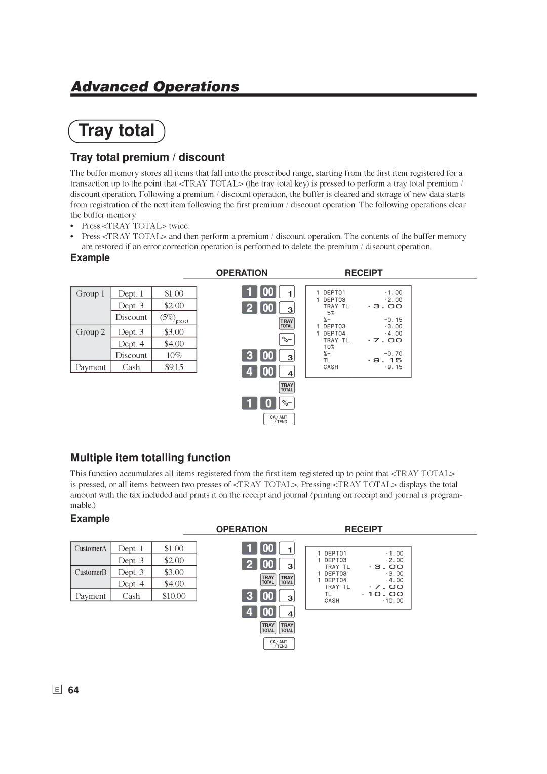 Casio SE-S6000, SE-C6000 user manual Tray total premium / discount, 10p, Multiple item totalling function 