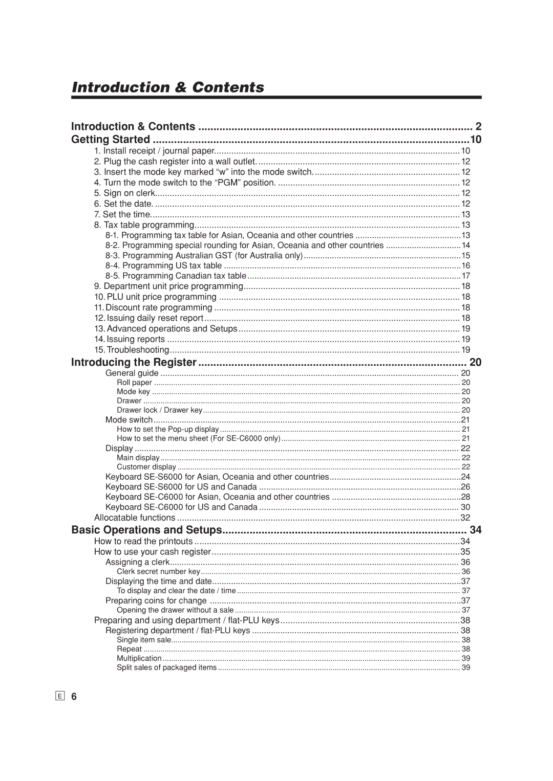 Casio SE-S6000, SE-C6000 Introduction & Contents Getting Started, Introducing the Register, Basic Operations and Setups 