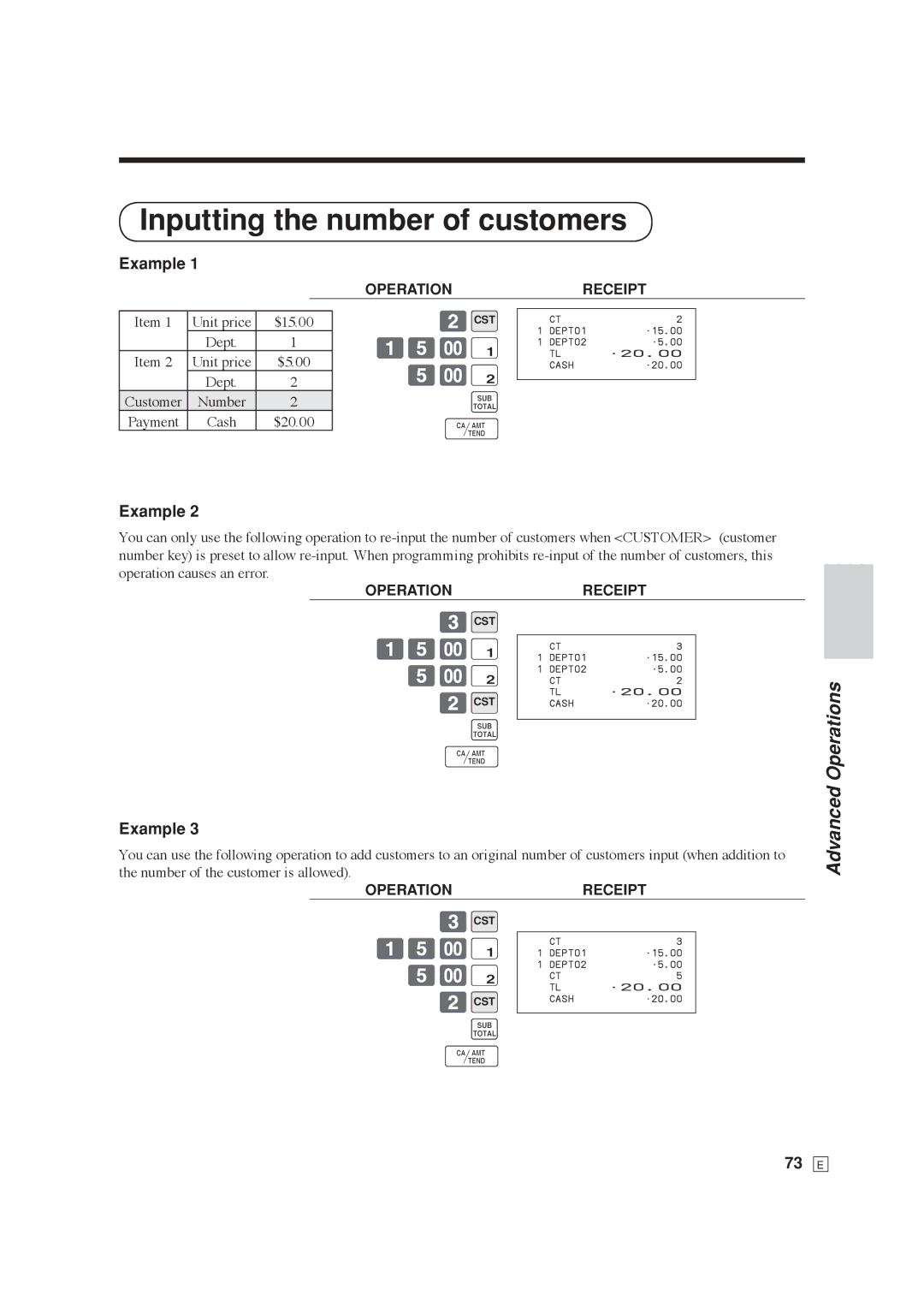 Casio SE-C6000, SE-S6000 user manual Inputting the number of customers 