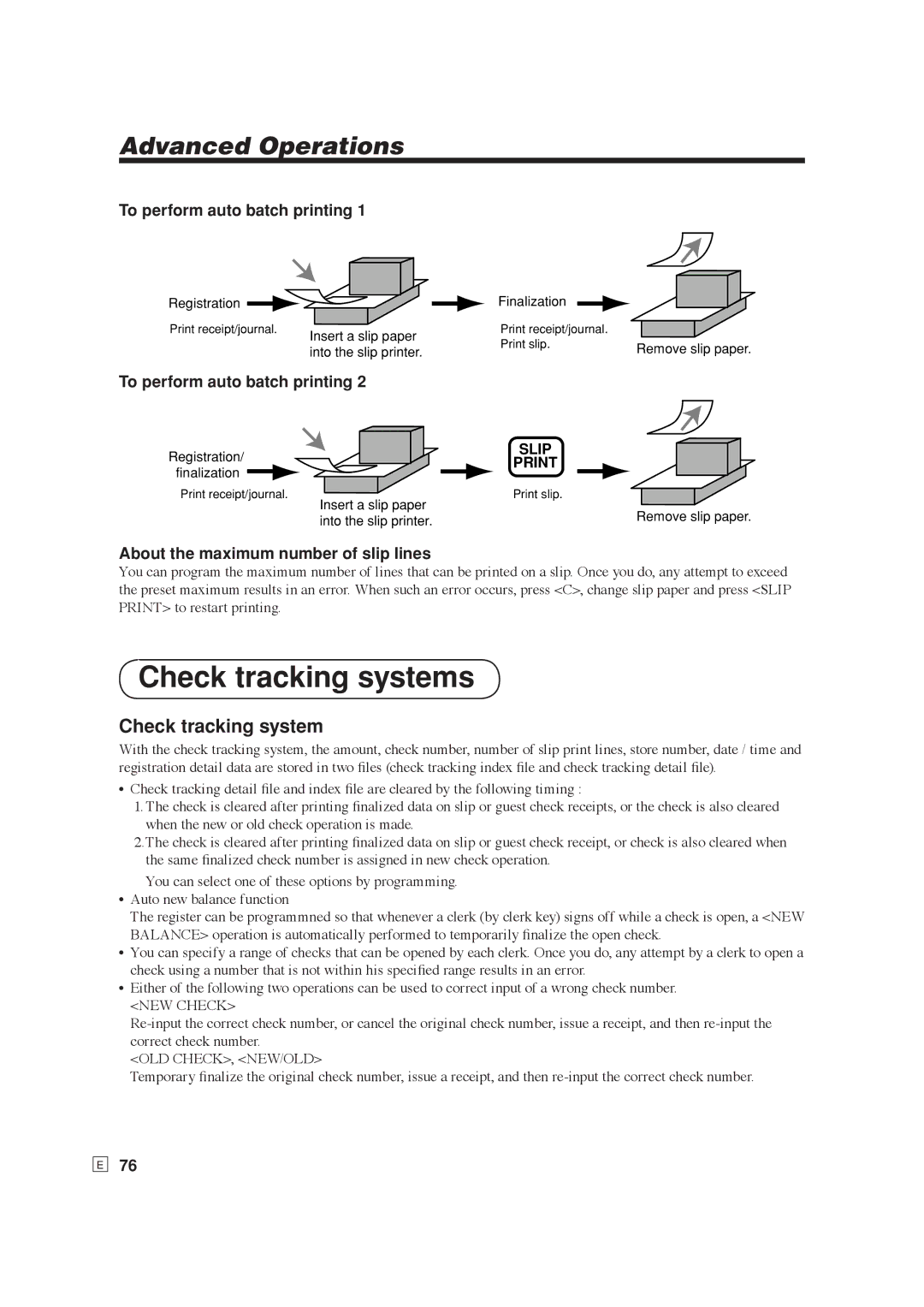 Casio SE-S6000, SE-C6000 Check tracking systems, To perform auto batch printing, About the maximum number of slip lines 