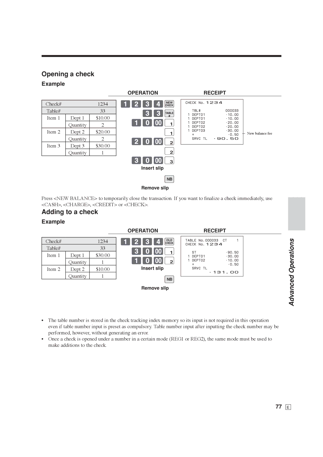 Casio SE-C6000, SE-S6000 user manual Opening a check, 1234BNEW, 30-#, Adding to a check 