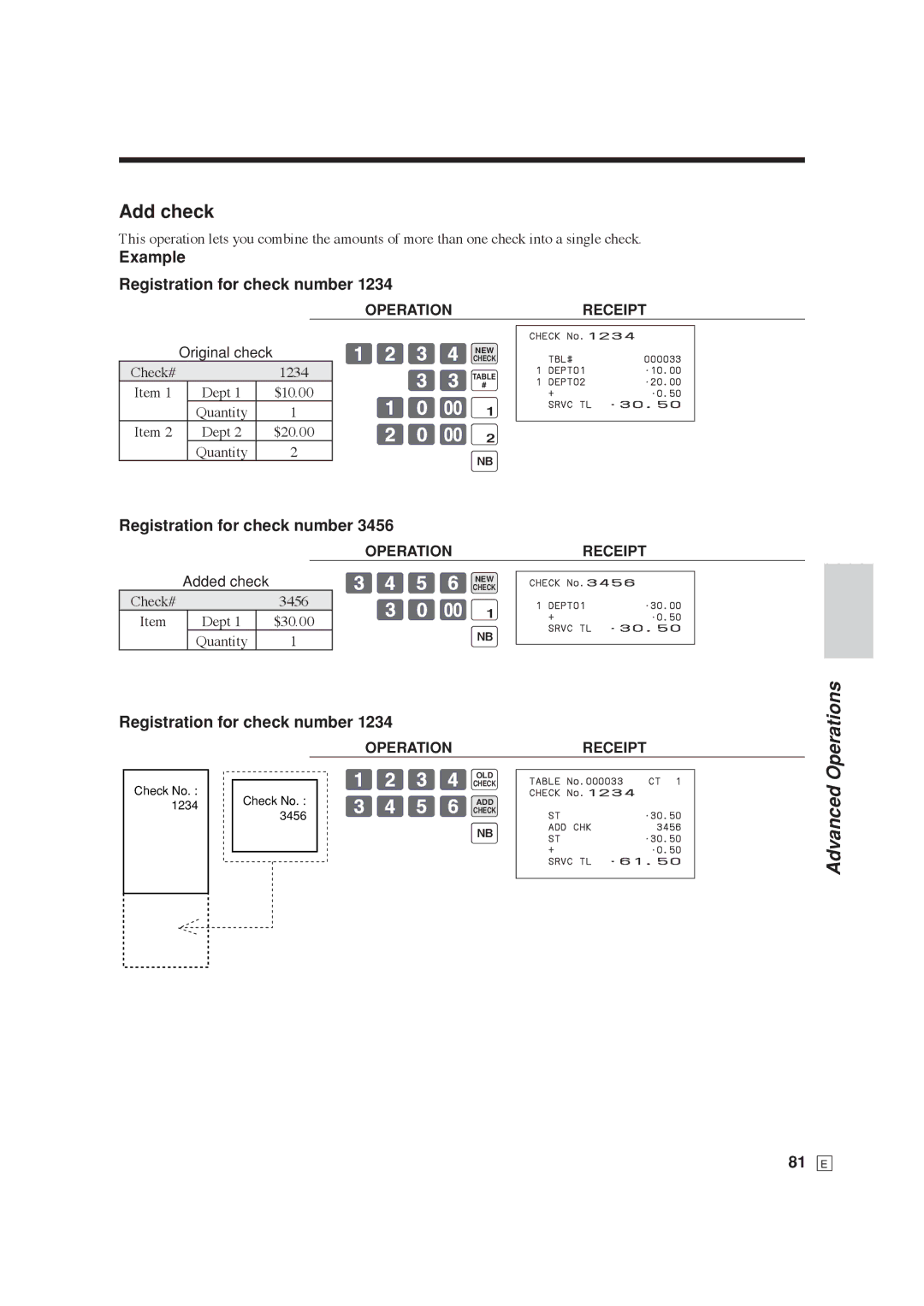 Casio SE-C6000, SE-S6000 user manual Add check, 1234B, 81 E 