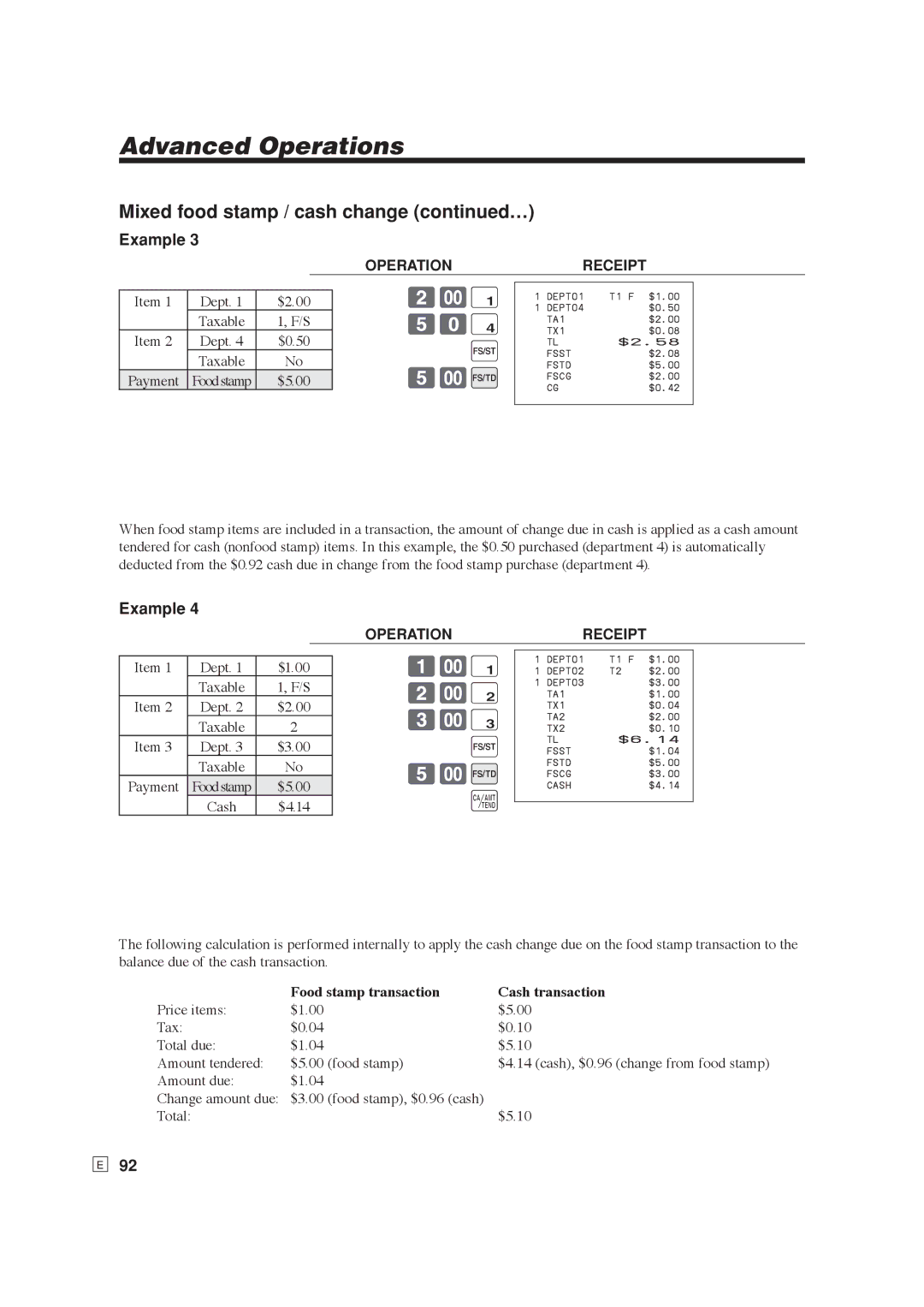 Casio SE-S6000, SE-C6000 user manual Mixed food stamp / cash change …, 50$ 