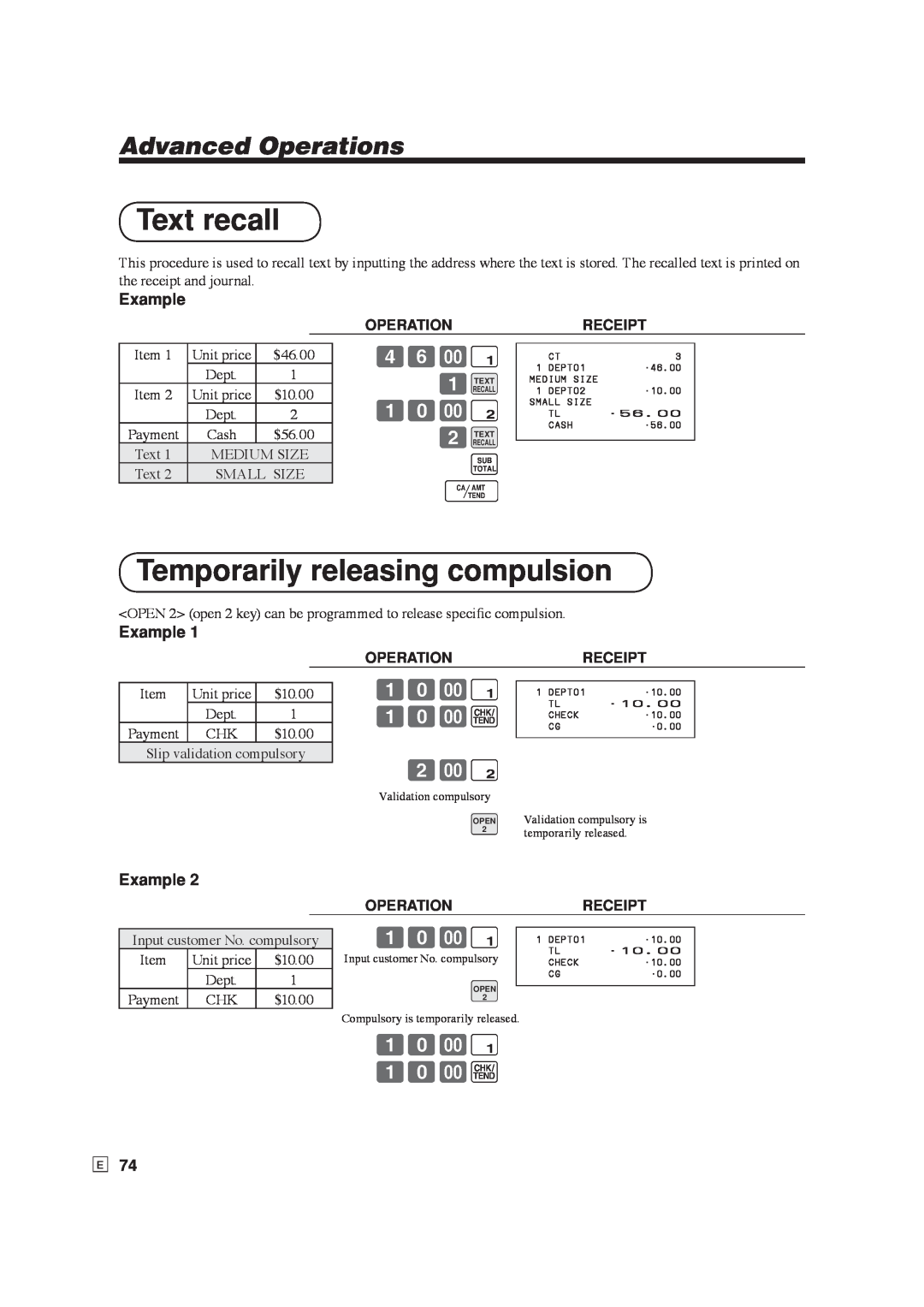 Casio SE-S6000, SE-C6000 user manual Text recall, Temporarily releasing compulsion, 10-k, Advanced Operations, Example 