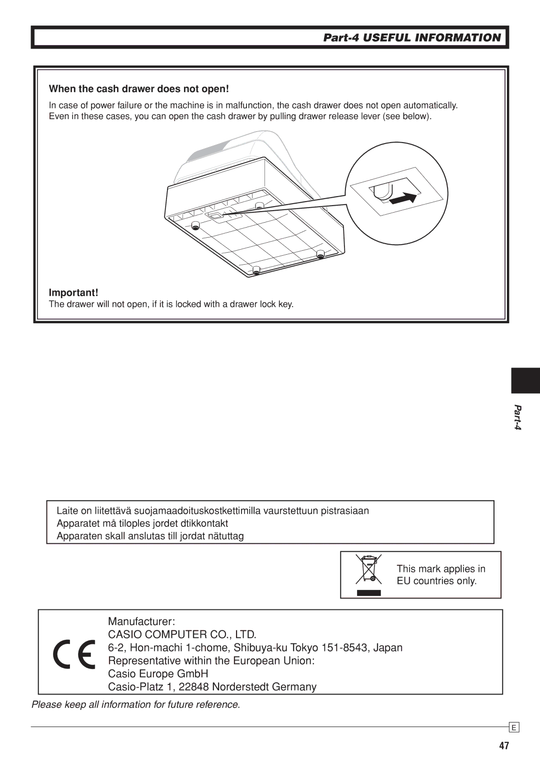 Casio SE-S10 user manual When the cash drawer does not open 