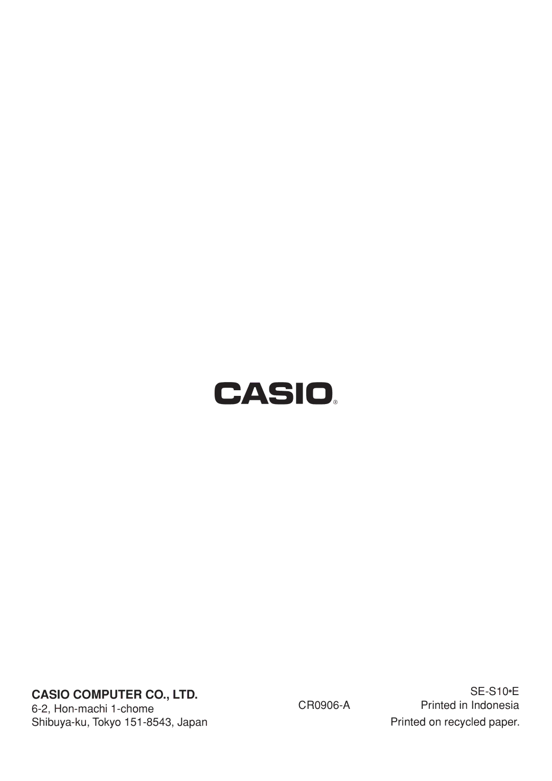 Casio SE-S10 user manual 