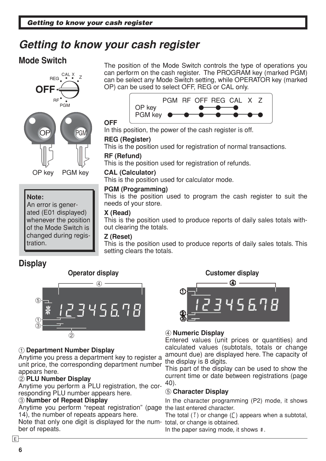 Casio SE-S10 user manual Mode Switch, Display, Operator display 