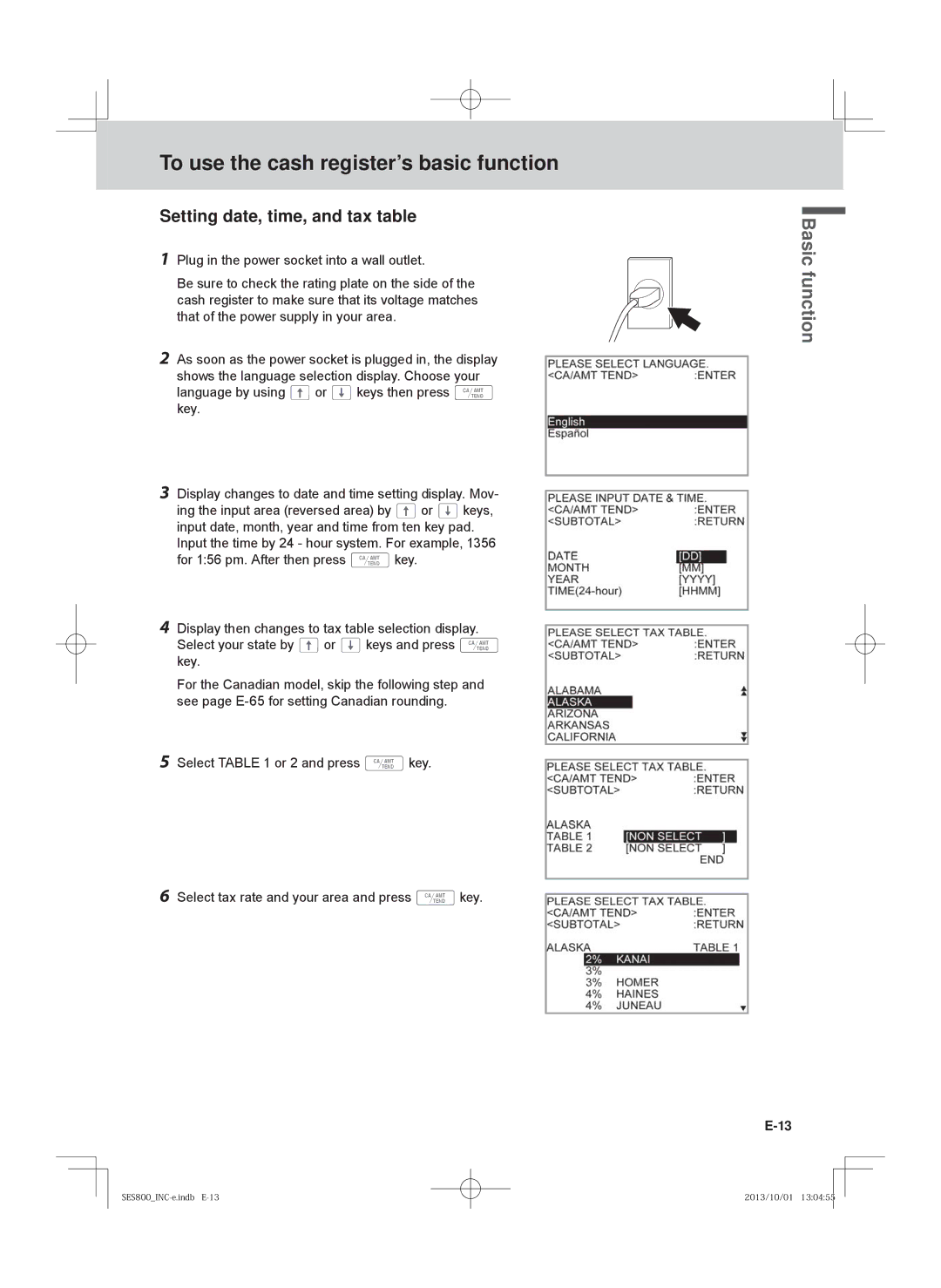 Casio PCR-T520, SE-S400, SE-S800, PCR-T500 user manual Setting date, time, and tax table 