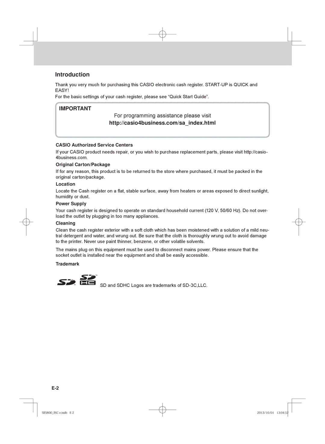 Casio SE-S800, SE-S400, PCR-T520, PCR-T500 user manual Introduction 