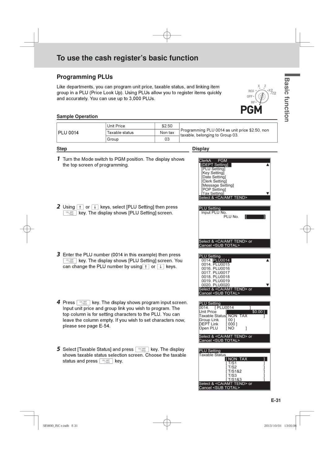 Casio PCR-T500, SE-S400, PCR-T520, SE-S800 user manual Programming PLUs 