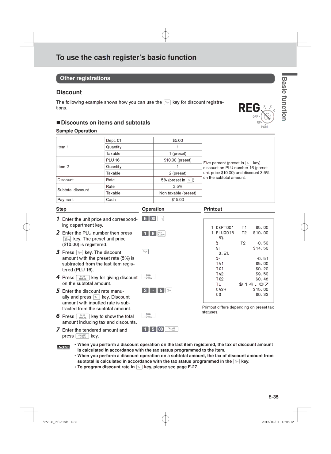 Casio PCR-T500, SE-S400, PCR-T520, SE-S800 user manual Other registrations,  Discounts on items and subtotals 