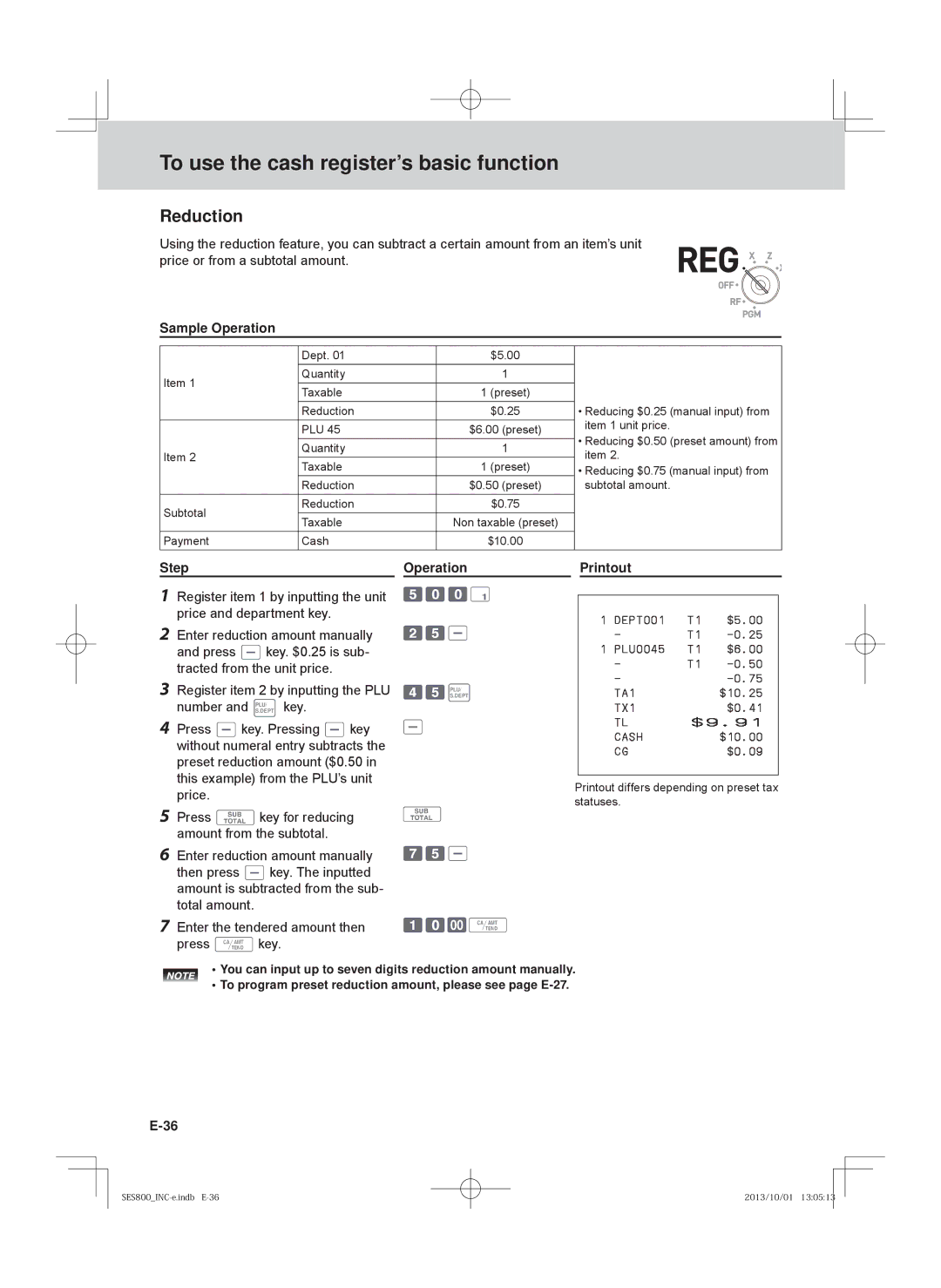 Casio SE-S400, PCR-T520, SE-S800, PCR-T500 user manual Reduction 