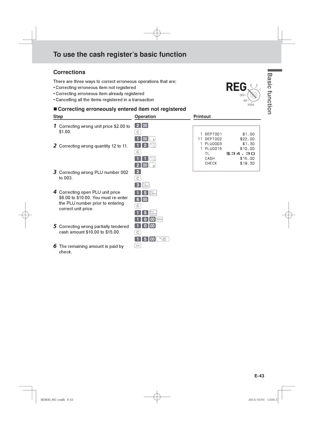 Casio PCR-T500, SE-S400, PCR-T520, SE-S800 user manual Corrections,  Correcting erroneously entered item not registered 