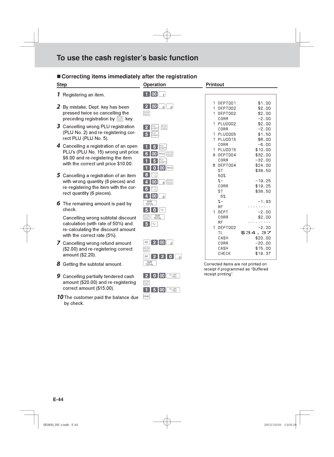 Casio SE-S400, PCR-T520, SE-S800, PCR-T500 user manual  Correcting items immediately after the registration, 50p 